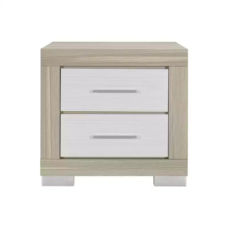 23 Natural and White Wood Square Two Drawer Nightstand