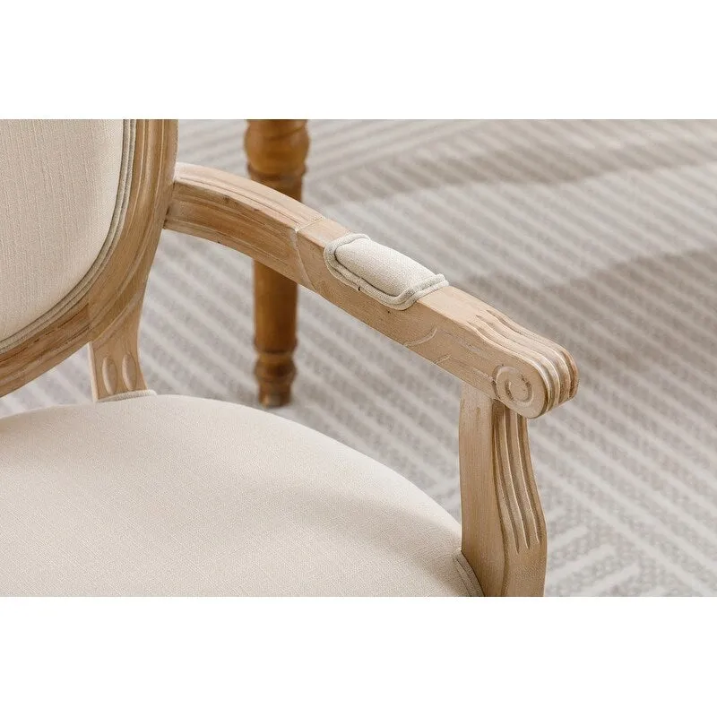 Grondin Mid-Century Modern Style French Country Dining Chair Set of 2, Kind Louis Back Linen Upholstered Accent Armchair