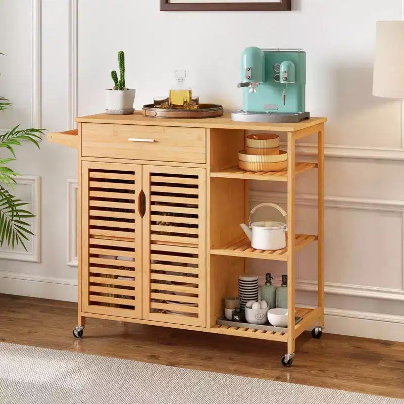 Costway 35.5 Kitchen Island Cartwith Lockable Wheels Drawer Open Shelves Towel Bar
