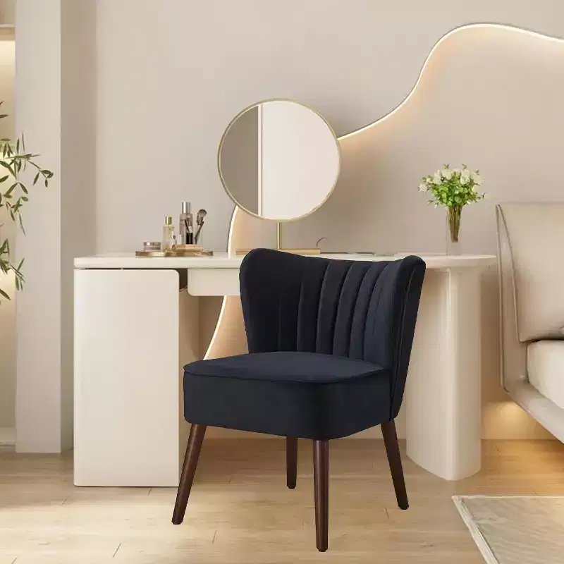Modern Velvet Accent Chair Set of 2, Soft Upholstered Living Room Chair with Wooden Legs