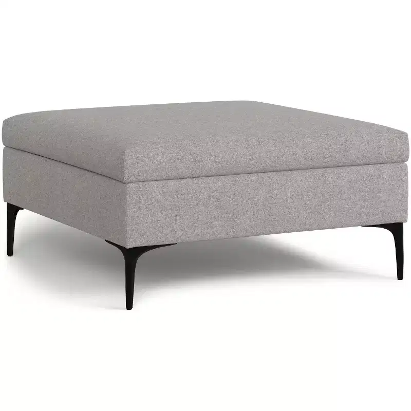 Lilah 36 inch Wide Contemporary Square Mid Century Coffee Table Storage Ottoman with Lift Up Lid in Polyester Linen