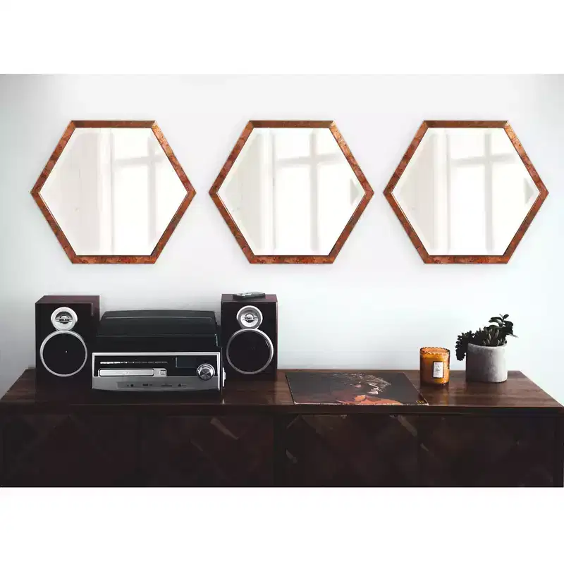 Howard Elliott Felix Wood Framed Wall Mirror Copper: Modern Octagon Shape, No Assembly, Wall Mount