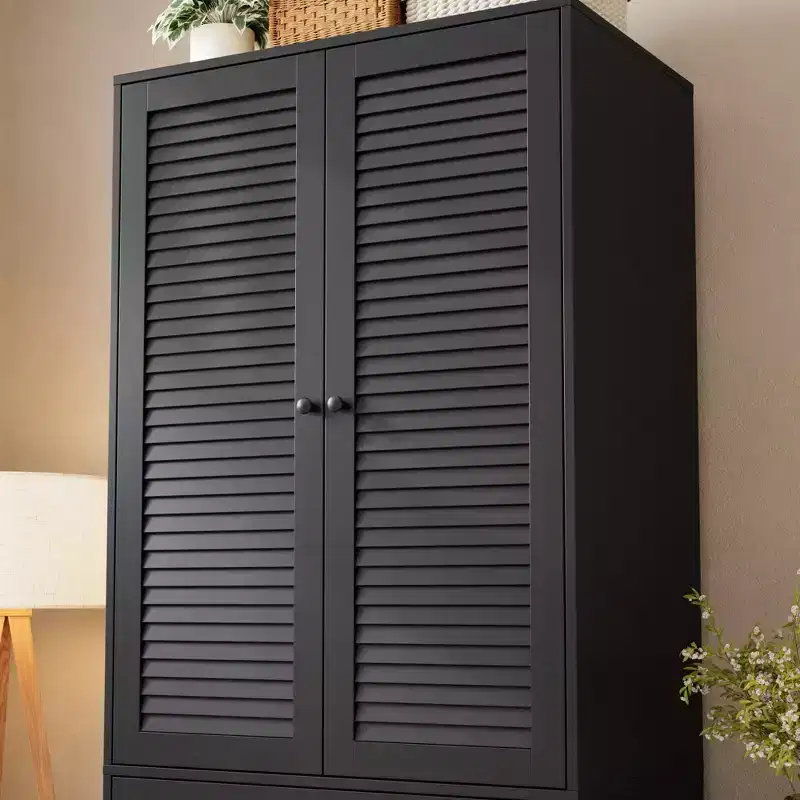 Armoire Wardrobe with 3 Drawers and 2 Doors, Wooden Closet Cabinet for Bedroom, Standing Storage Wardrobe