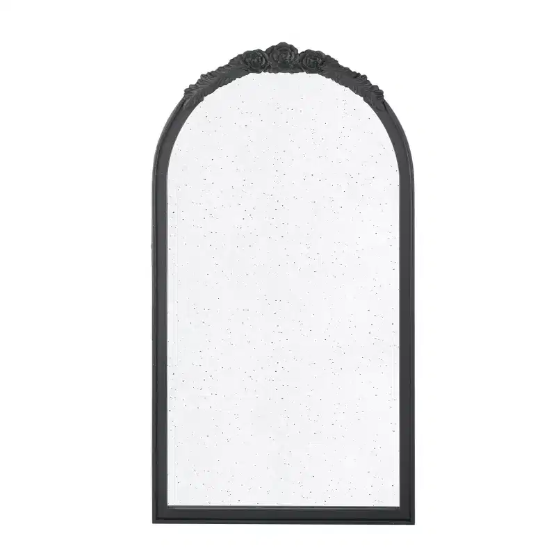 23 x 42 Inch Hand Carved Rose Arched Wall Mirror Black Frame