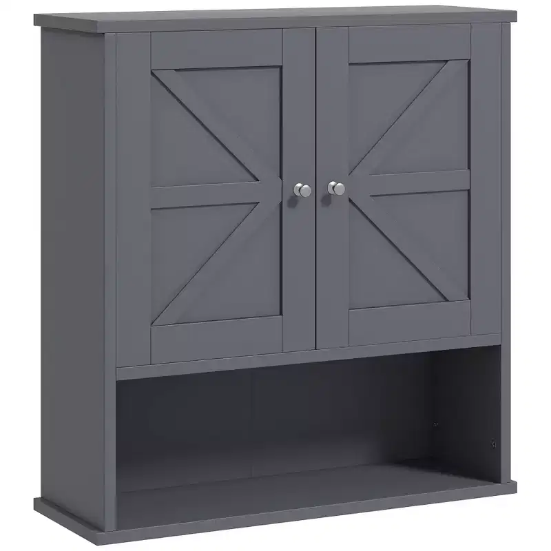 kleankin Bathroom Wall Cabinet, Farmhouse Medicine Cabinet with Open Shelf & Adjustable Shelf, Storage Cupboard for Laundry Room