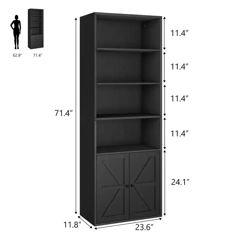 Acekool 71 Tall Farmhouse 6-Tier Bookshelf with Drawer, Wood & Metal Narrow Storage Organizer, Industrial Style Display Shelf