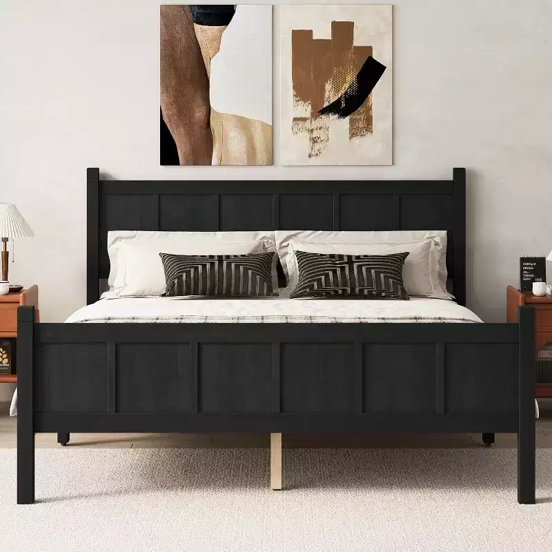 Queen Size Flat Panel Bed With Headboard & Footboard, Easy Assembly