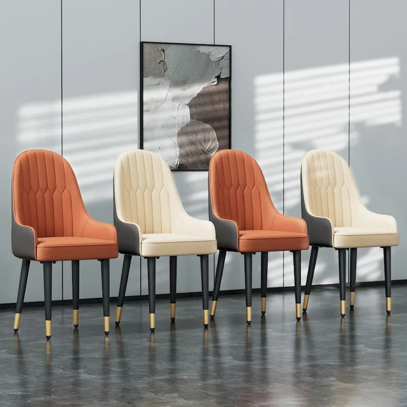 Set of 2 Modern Microfiber Silicone Leather Upholstered Dining Chairs, Metal Legs - 20.5x19.3x35.5 inch