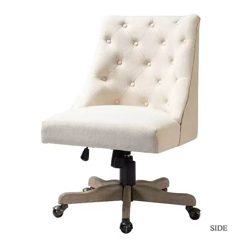 Velvet Task Chair with Button Tufted and Solid Wood Base, Swivel Height-Adjustable Home Desk Chair