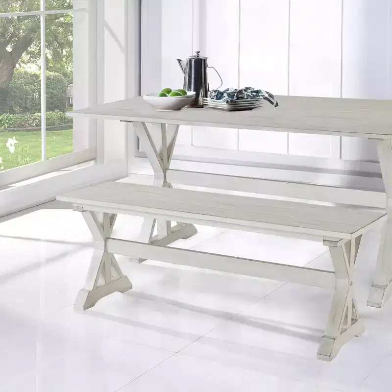 48" Jamestown Dining Bench White - Boraam: Solid Wood, Trestle Base, Seats 2