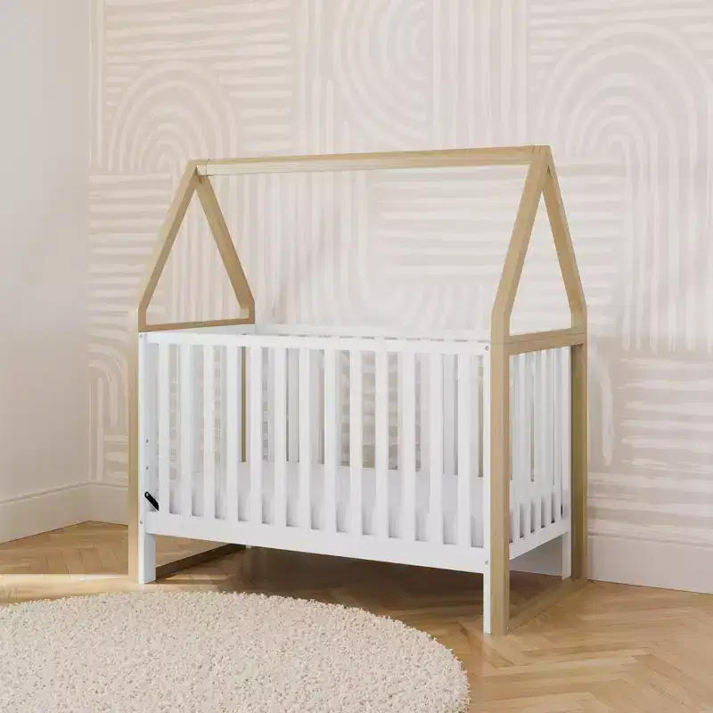 6-in-1 Convertible Crib with Detachable Canopy Playhouse