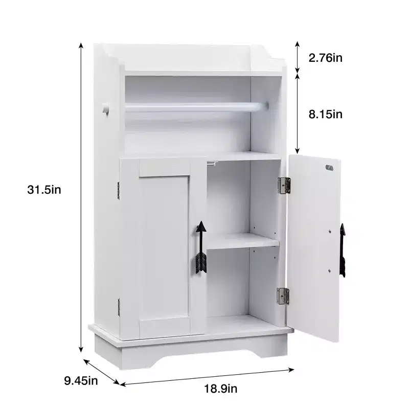 VECELO Bathroom Storage Cabinet Wooden Floor Cabinet with 2 Doors & Roll Toilet Paper Holder, Adjustable Shelf, White