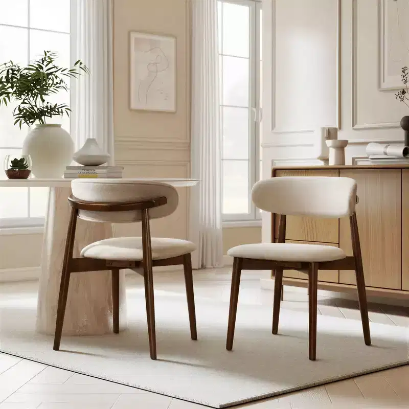 Roundhill Furniture Arnott Upholstered Dining Chairs, Set of 2, Walnut Finish
