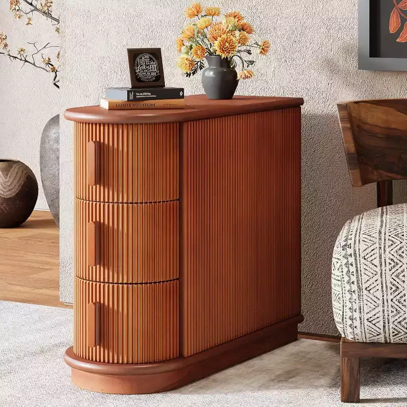 3-Drawer Wooden End Table, Modern Sofa Side Table and Slim Nightstand for Living Room, Bedroom, Walnut, No Assembly Required