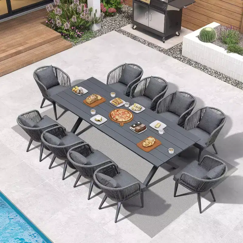 PURPLE LEAF Outdoor Dining Set Patio Aluminium Table and Rope Weave Chairs Included Cushions for Backyard Decor Kitchen