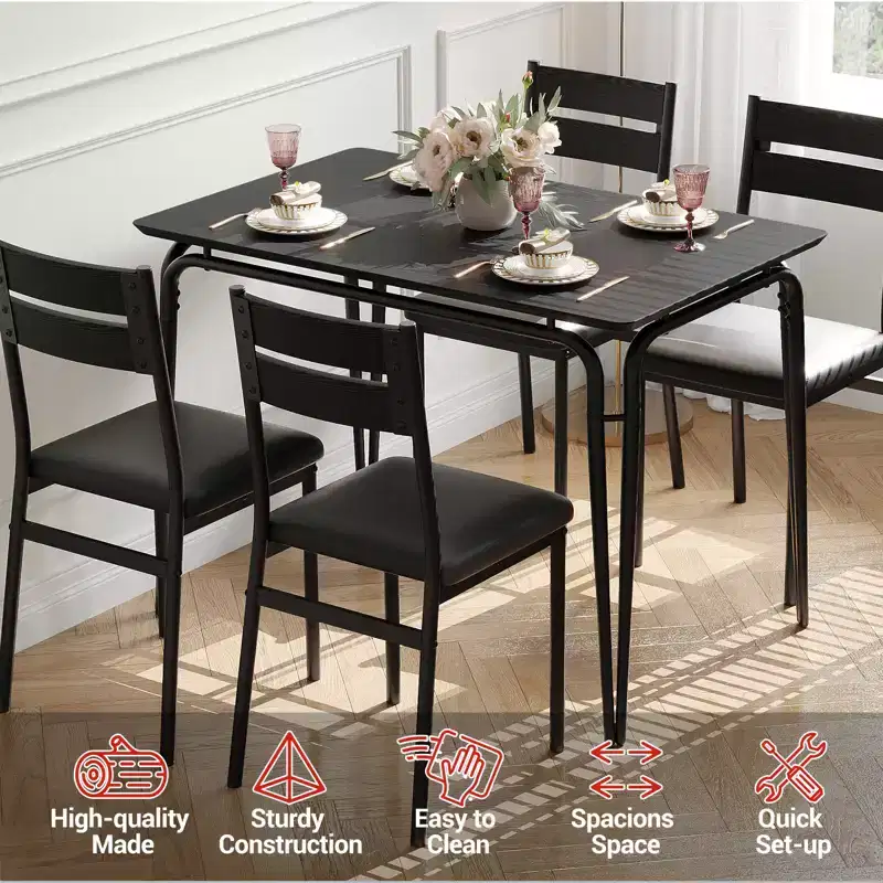 Dining Table for 4,Small Table & Chairs Set of 4,Square Dinette Set with 4 Chairs,5 Piece Kitchen & Dining Room Sets for Small Space,Apartment