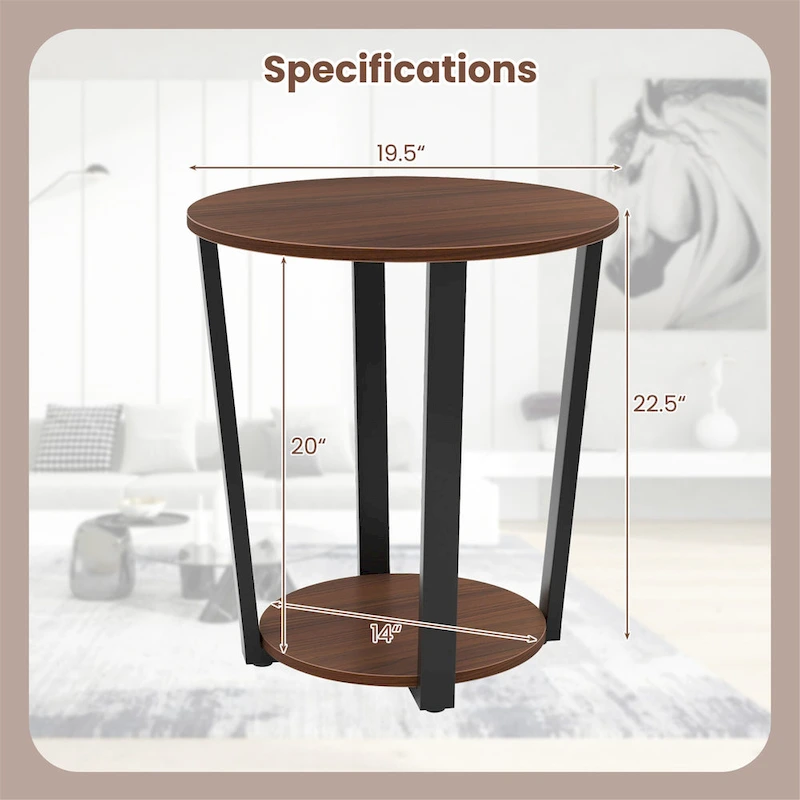 Gymax Industrial End Table Sofa Side Table Set ot 2 Nightstand w/