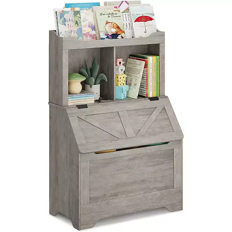 47.8''H Wooden Kids Bookcase & Toy Organizer with Flip-Top Lid, Boys/Girls Toy Storage Organizer for Playroom/Bedroom