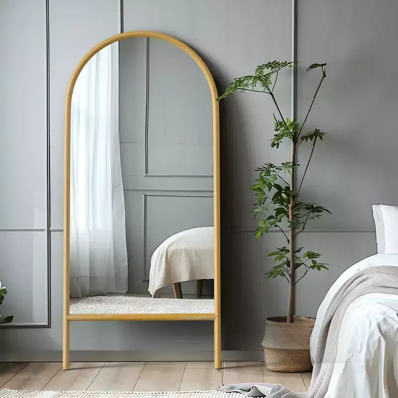 31 in. W x 71 in. H Ladder-Style Arched Solid Wood Framed Mirror in Brown