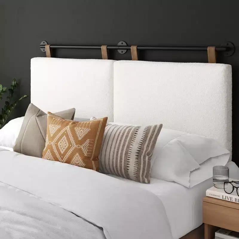 Full/Queen Boucle Kids' Headboard Cream Wall Mounted MDF Upholstered