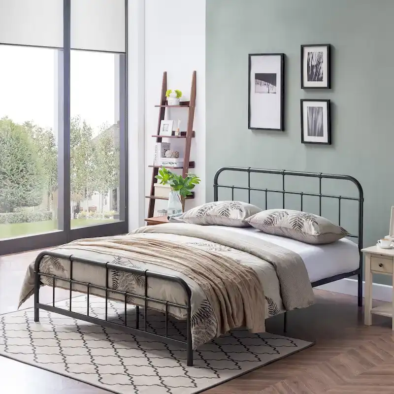 Industrial Iron Platform Bed Frame – No Box Spring Needed