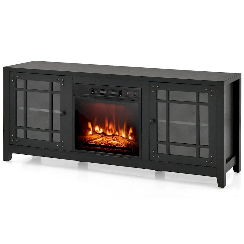 58 Inch Fireplace TV Stand with 3-Position Adjustable Shelves and 2 Cabinets with Doors