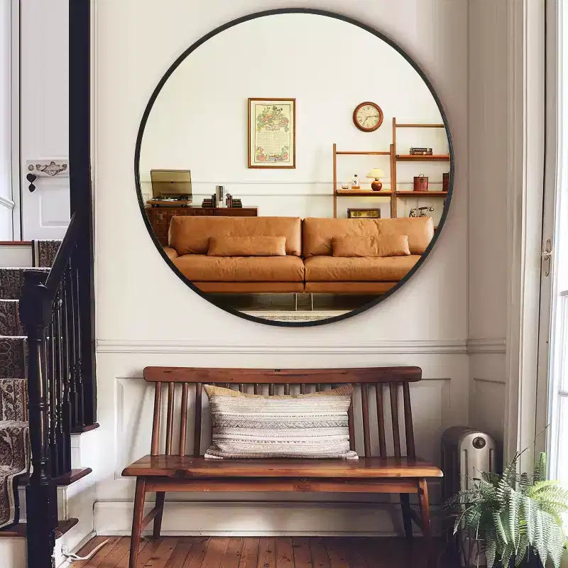 Circular Hanging Mirror with Thin Edge, Black Aluminum Alloy