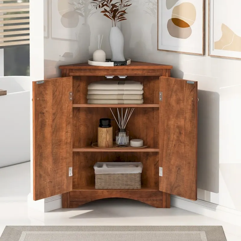 Bathroom Storage Cabinet with Adjustable Shelves Freestanding Floor Cabinet - 17.2L x 17.2W x 31.5H