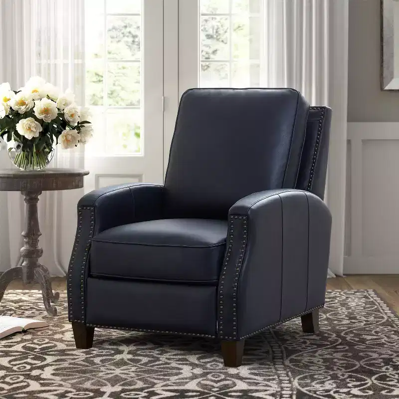 Press-Back Recliner Chair with Nailhead Trim – Faux Leather