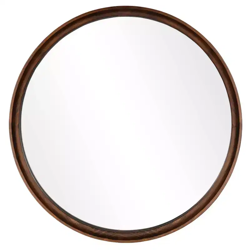 WallBeyond 26" Round Classic Wood Wall Mirror Walnut Brown
