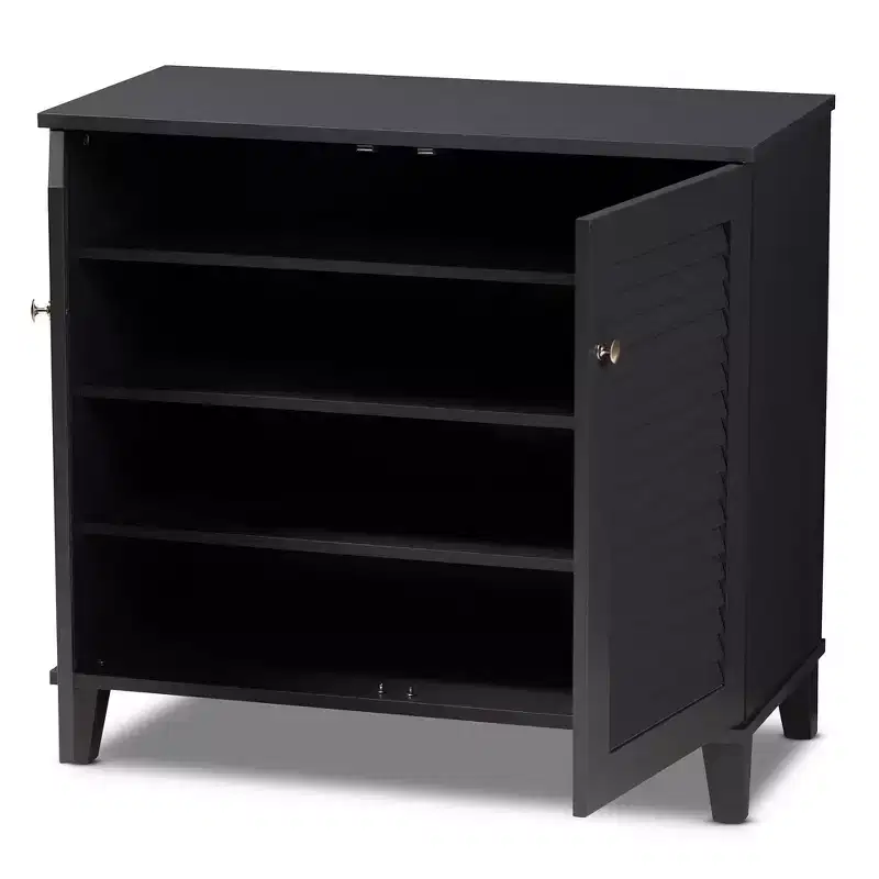 Shelf Wood Shoe Storage Cabinet Coolidge Finished Dark Gray - Baxton Studio: MDF Composite, 12-Pair Organizer, Freestanding