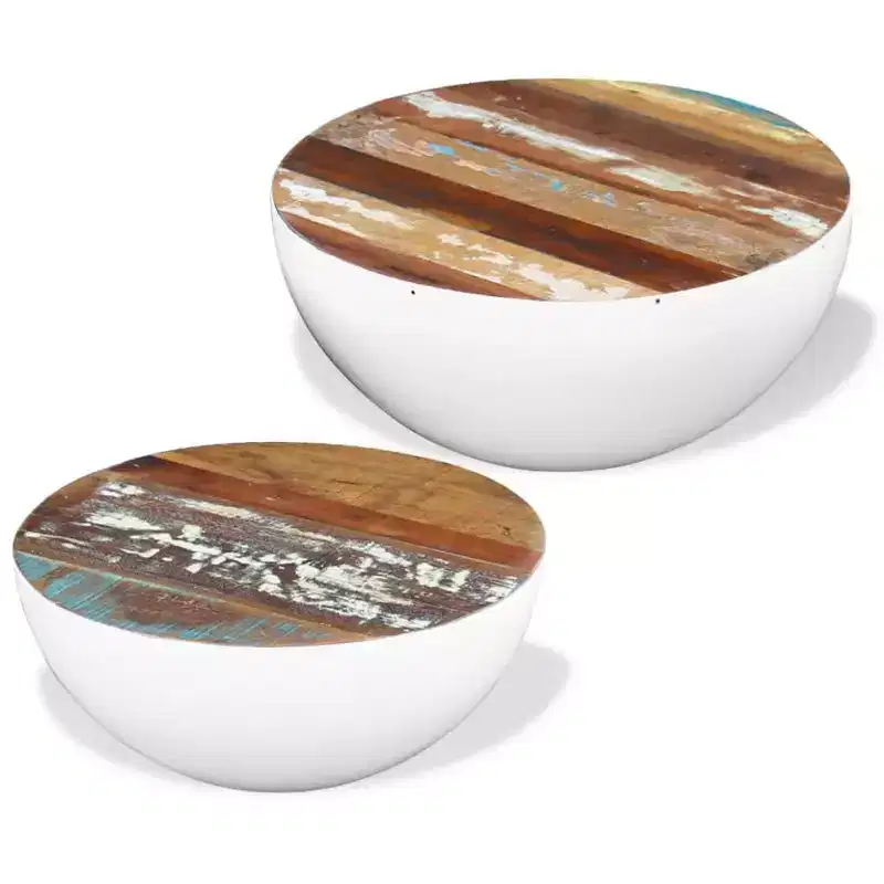 vidaXL Coffee Table Bowl-shaped End Table with Steel Base Solid Wood Reclaimed
