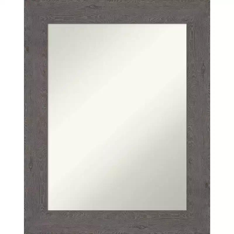 24 x 30 Non-Beveled Rustic Plank Gray Bathroom Wall Mirror - Amanti Art: Rectangle, Polystyrene Frame, Wall Mounted