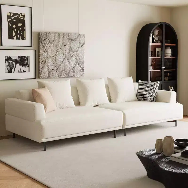 Modern Breathable Cotton-Linen Fabric Sofa, couch,Solid Wood Frame, High-Elastic Sponge Seat Cushion Light Beige