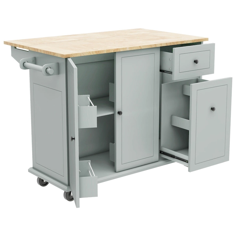 53.9 Width Rolling Kitchen Island with Drop Leaf and 3 Tier Pull Out Cabinet