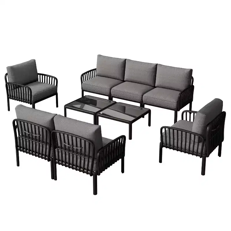 Christopher Knight Home Leah 7 Seater Outdoor Plastic and Glass Upholstered Conversation Set