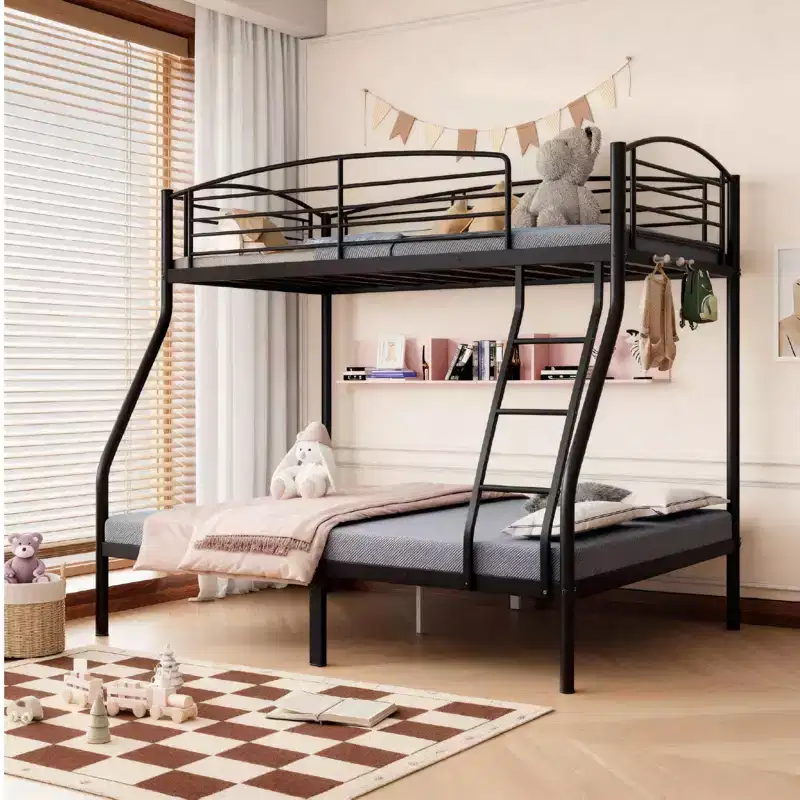 Metal Twin Over Full Bunk Bed Frame, Heavy Duty Space-Saving Design with Ladder and Safety Guardrail, Rounded Edges for Kids, Teens, Dorm Rooms