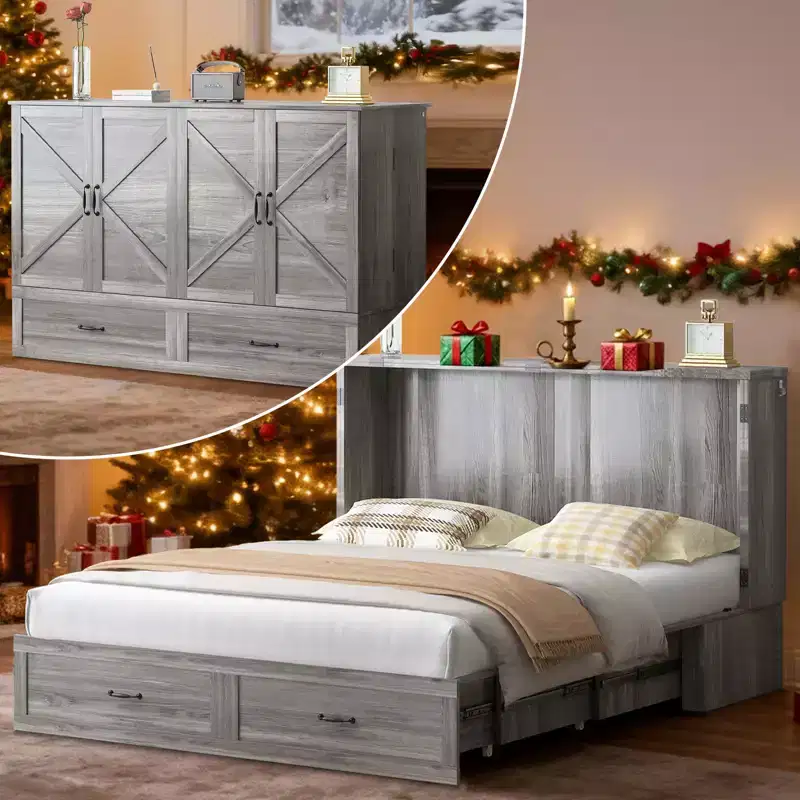 Mjkone Modern Queen Size Murphy Bed with USB ports,Drawers,with 4.7''Mattress