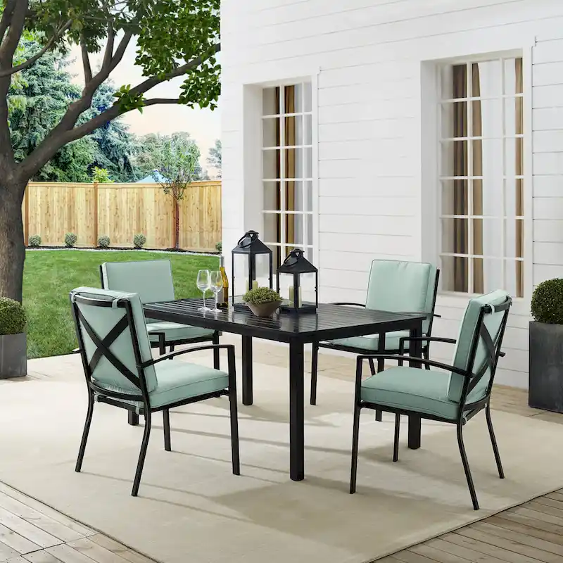 Crosley Kaplan 5-piece Oil-rubbed Bronze Green Cushions Outdoor Dining Set - 122W x 99D x 37H