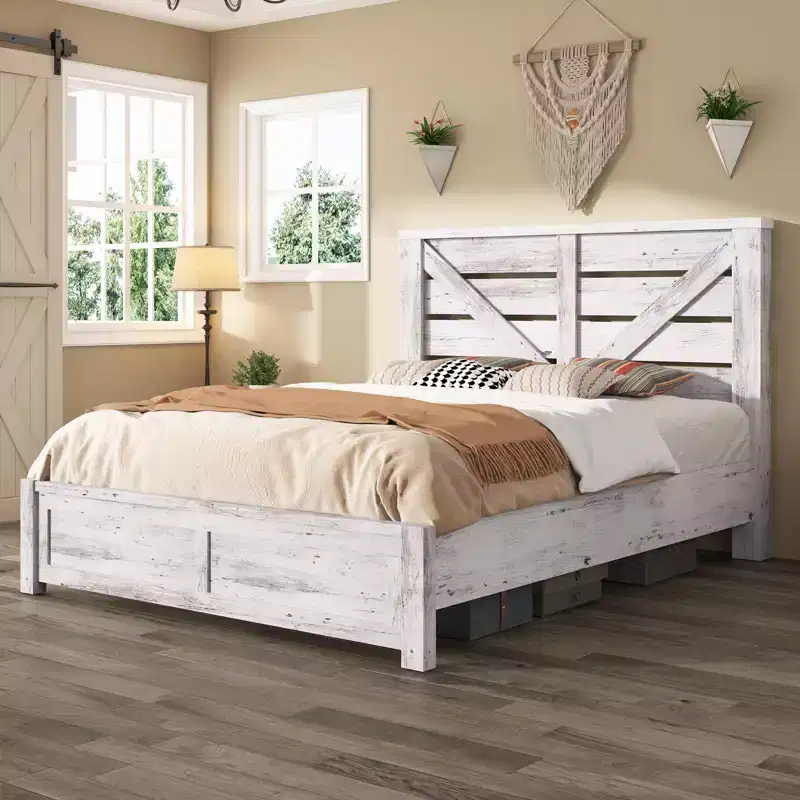 Farmhouse Bed Frame with 49.2 Barn Door Headboard