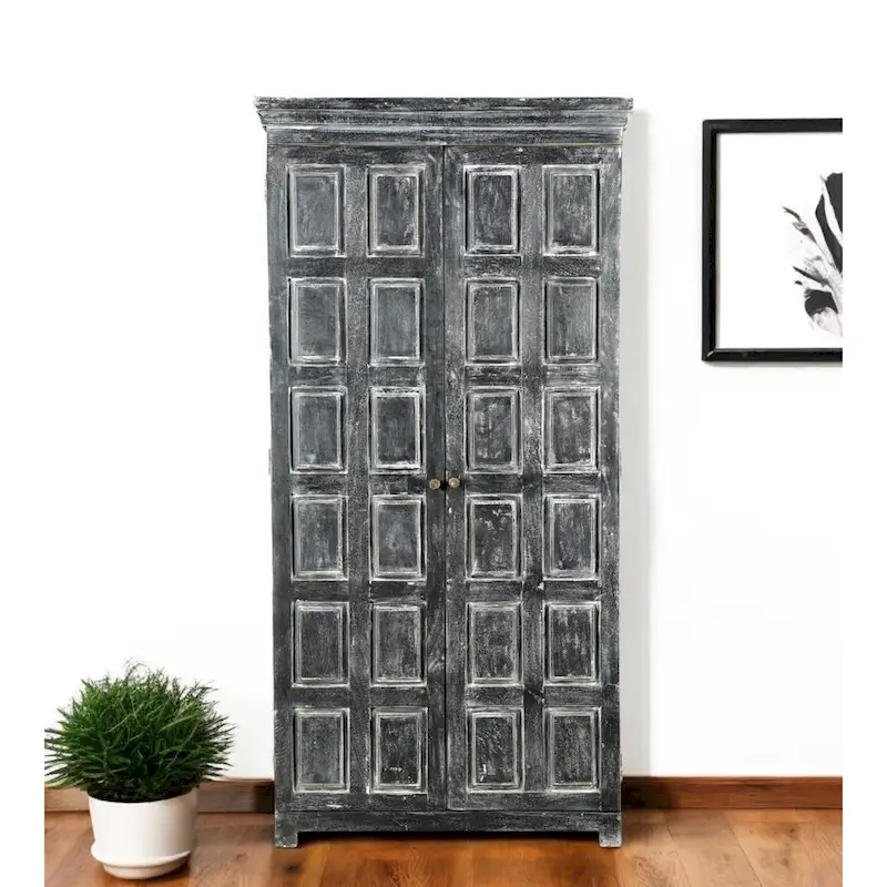 HomeRoots 72 Dark Gray Solid Wood Pantry Or Storage Closet - 36' X '72' X '18