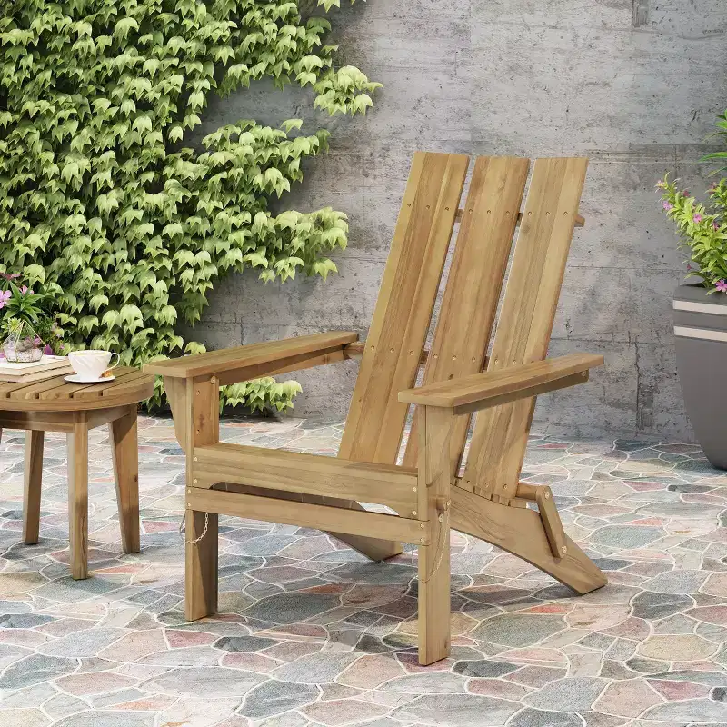 TUYOHW Foldable Patio Adirondack Chair,Premium Acacia Accent Chair for Porch,Garden & Backyard,Outdoor Lounge Chair,300lbs Capacity