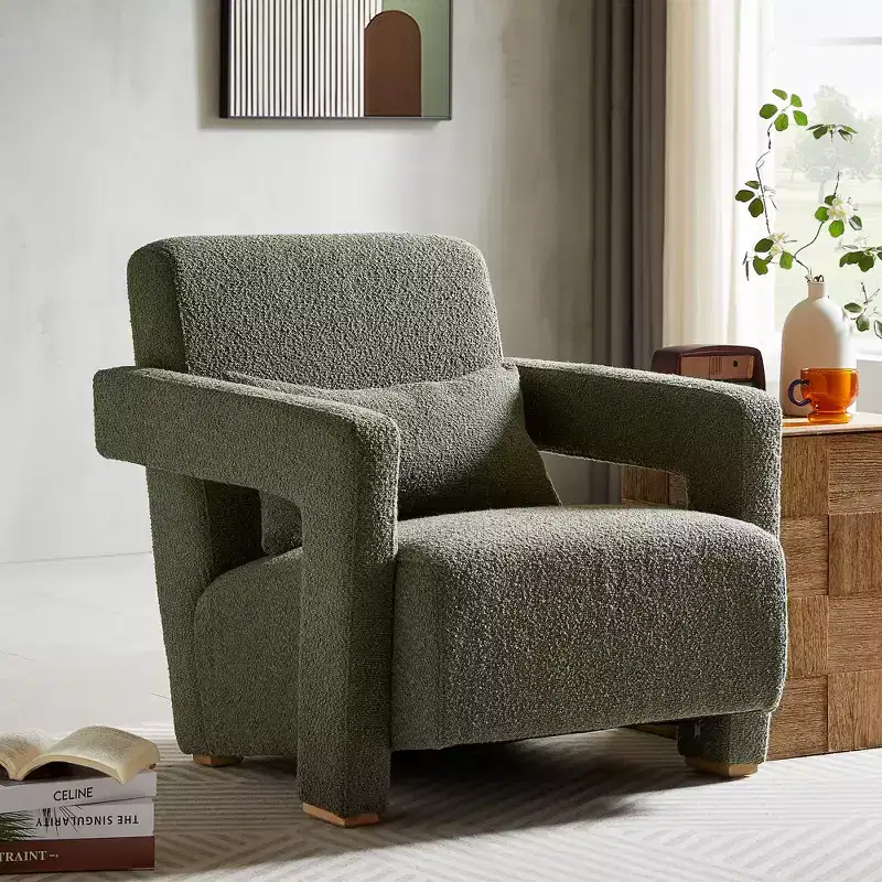 30.3W Wooden Upholstered Accent Chair Armchair with Sleek Right-Angle Armrests 4S