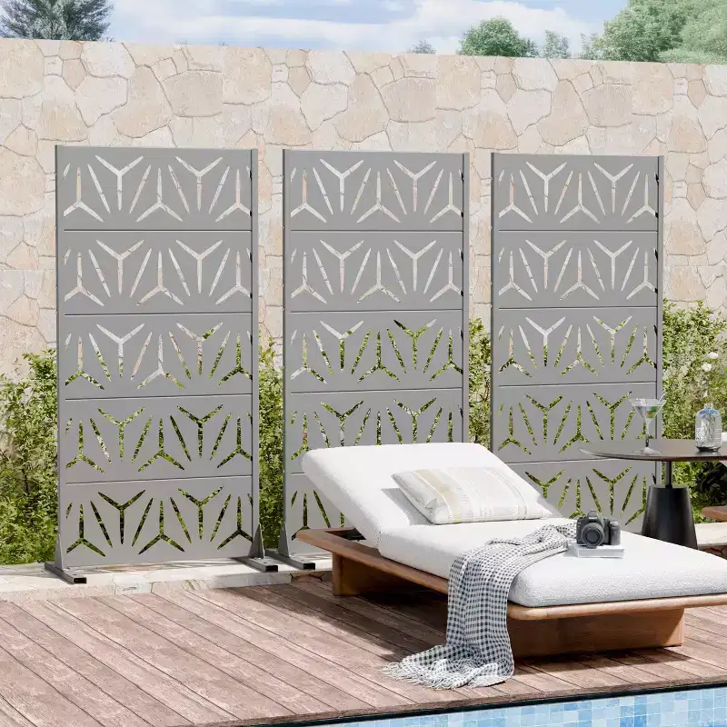Star 01 Gray Galvanized Steel Room Divider, 59x30x16, 5-Piece Double-Sided Decorative Screen