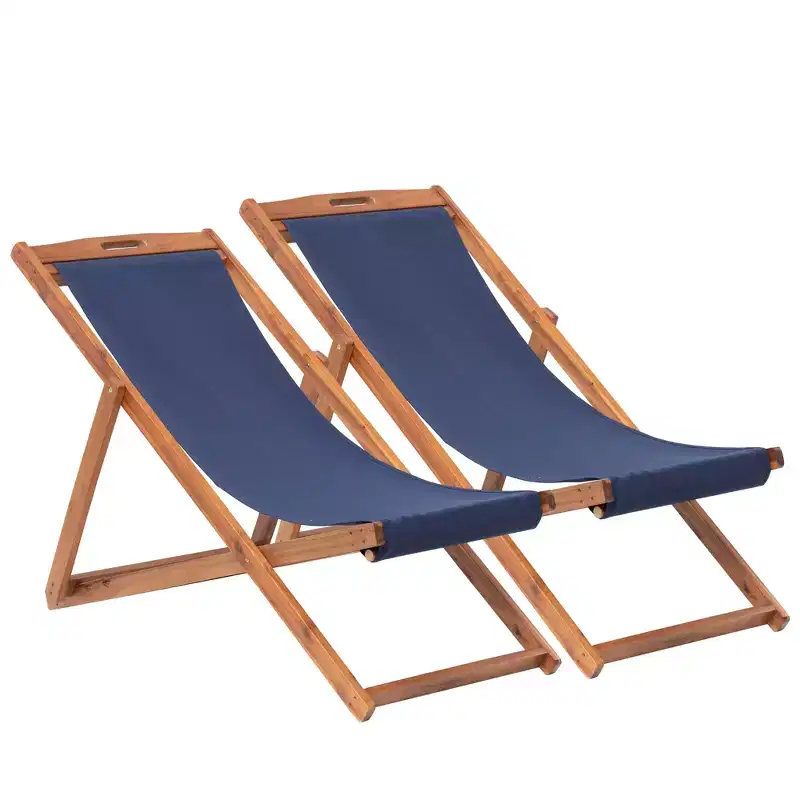 FDW Beach Sling Patio Chair for Relaxing, Foldable with Adjustable Height Made from Eucalyptus Wood with White Polyester