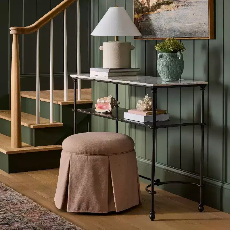 Box Pleat Skirt Storage Ottoman Performance Fabric - Threshold designed with Studio McGee