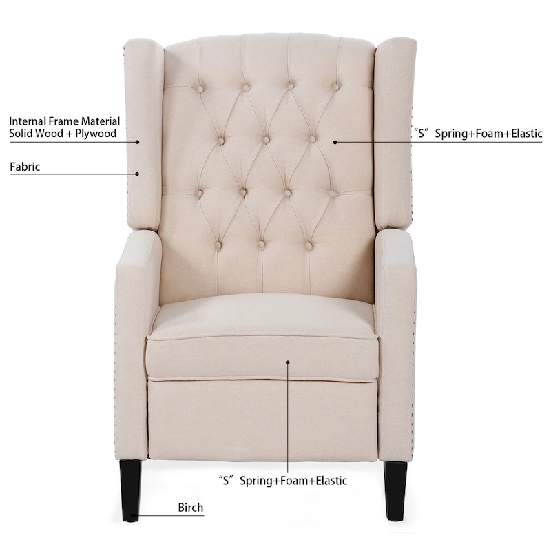 27 Wide Upholstered Manual Recliner, Wing Sofa Chair with Wood Legs