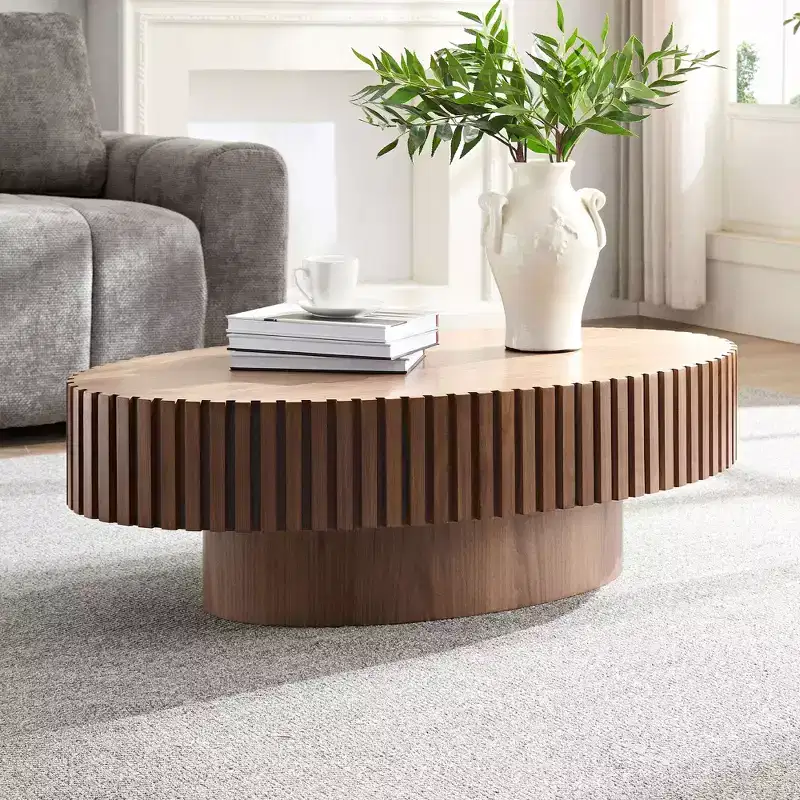 MAYEERTY 43 Inch Modern Drum Oval Coffee Table, MDF Center Table for Living Room Bedroom, Small Space Friendly Coffee Table