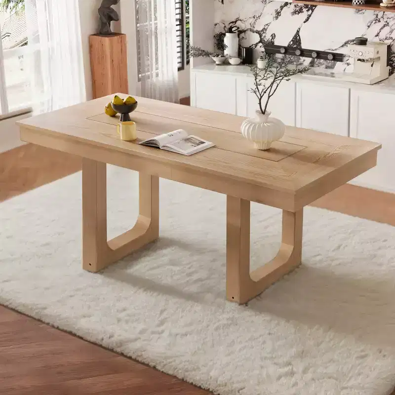 Natural/Walnut Rectangular Extendable Dining Table, Seats 4
