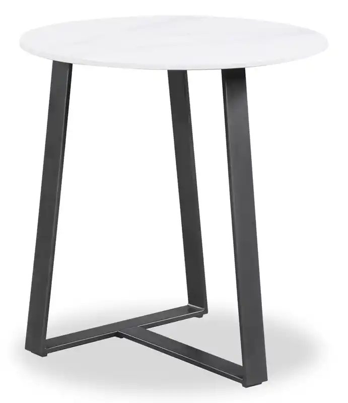 22 Modern Oval End Table - White Sinetered Stone with Dark Grey Metal Legs